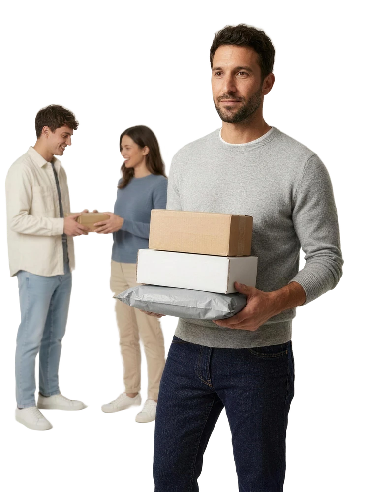 Marketplace sellers exchanging parcels