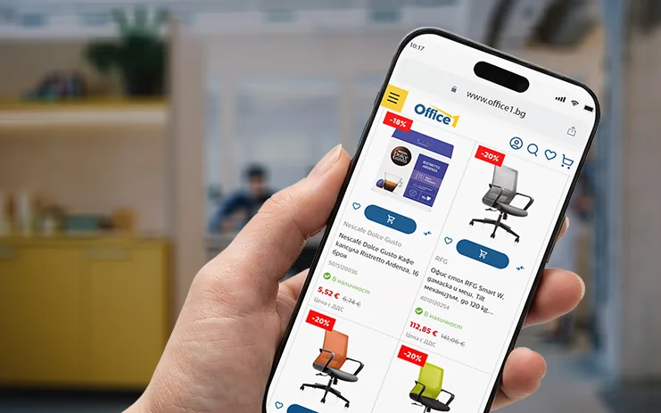 Office 1 online store — product listing across web and mobile